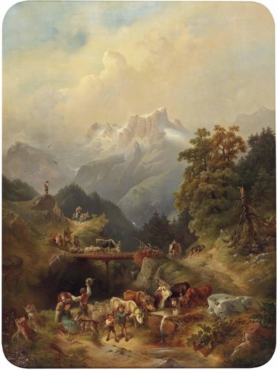 Festive Cattle Drive in the High Mountains by Rudolf Swoboda der Ältere